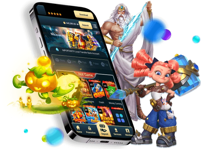 Hình ảnh điện thoại di động với logo pq88 app và nút tải xuống